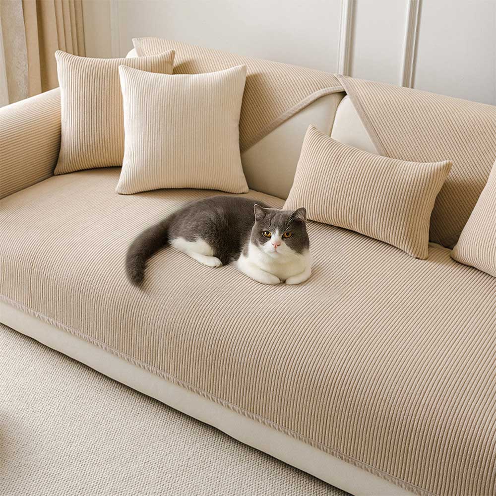 Modern Cream Vertical Stripes Fleece Couch Cover f