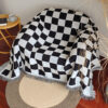 Color Block Checkerboard Fringe Trim Sofa Blanket