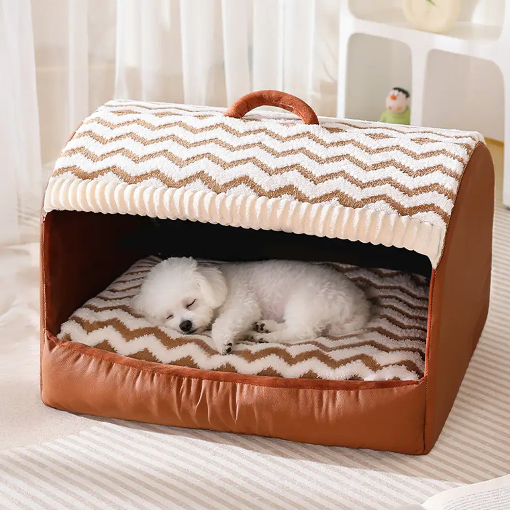 Cozy Cabin Portable Semi-Enclosed Dog Bed with Roo