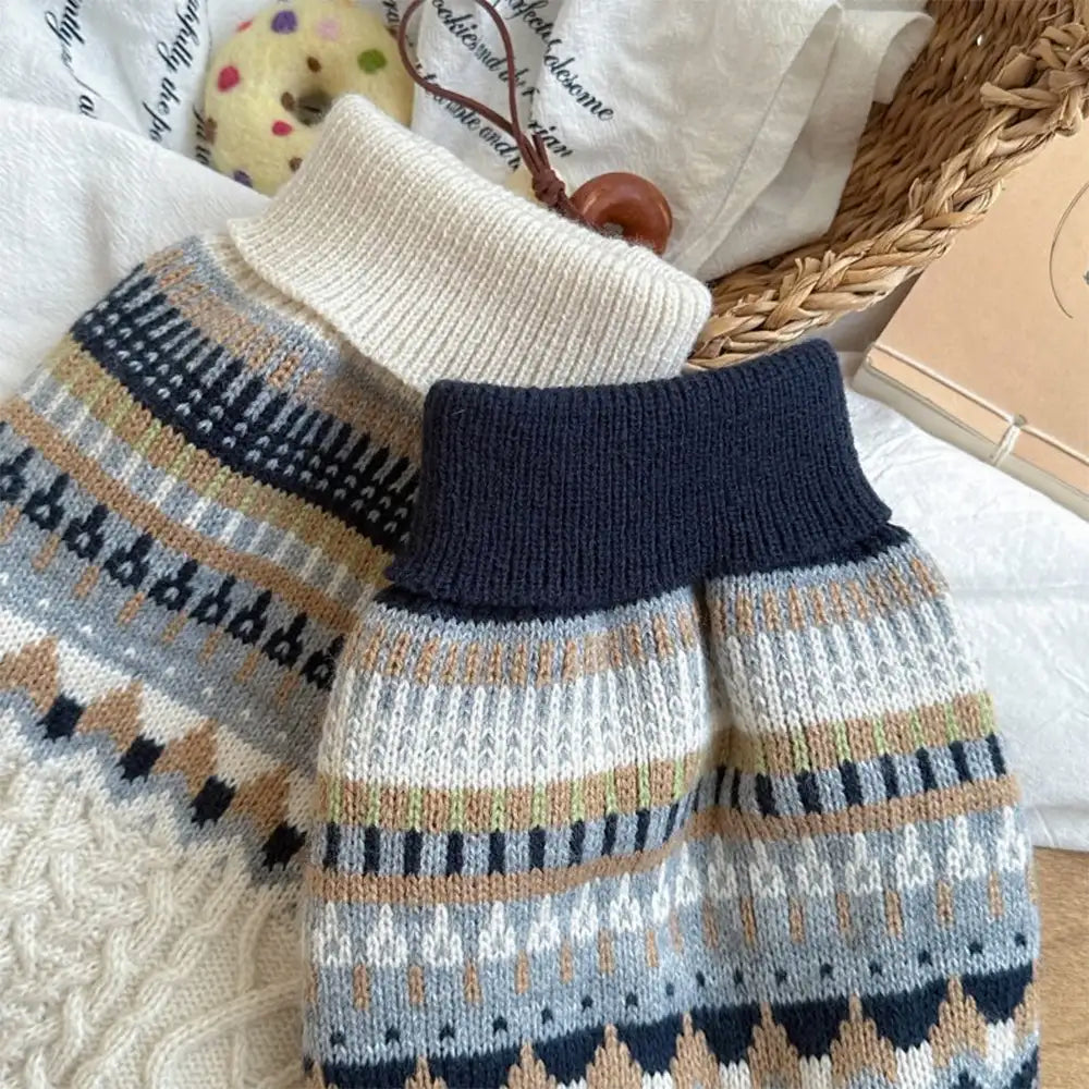 Fair Isle Pattern Knitted Linen Dog Sweater with C