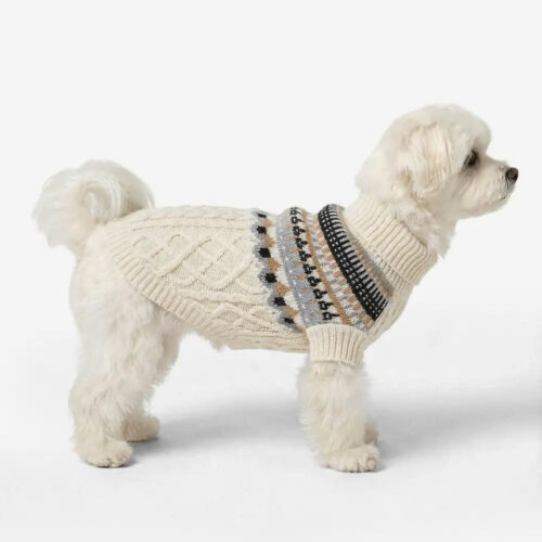 Fair Isle Pattern Knitted Linen Dog Sweater with C
