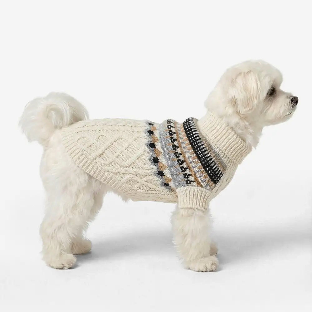Fair Isle Pattern Knitted Linen Dog Sweater with C