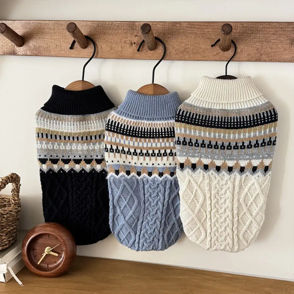 Fair Isle Pattern Knitted Linen Dog Sweater with C