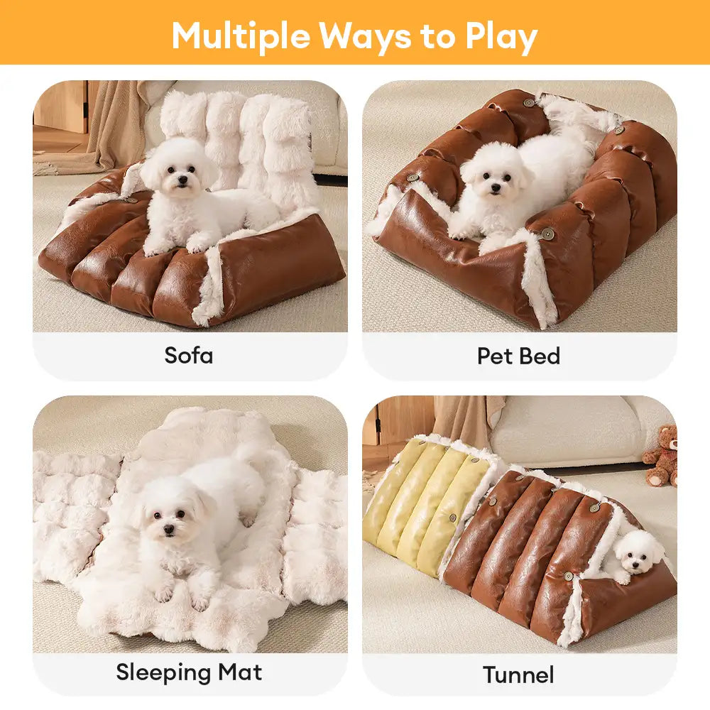 Faux Leather Vintage Multi-function Plush Dog Bed