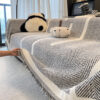Herringbone Pattern Fringed Chenille Throw Couch C