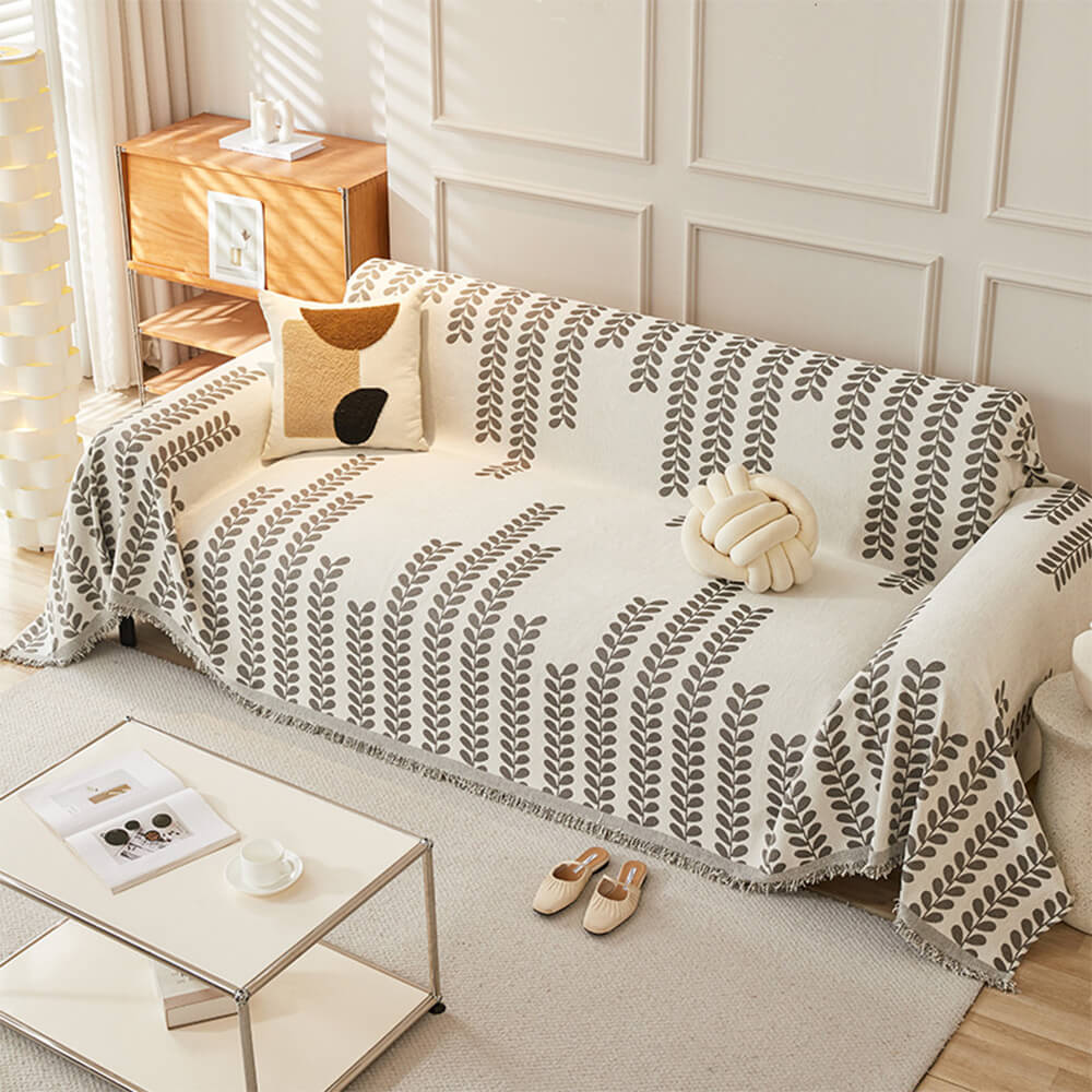 Leaf Stripe Chenille Fabric Fringe Decoration Couc