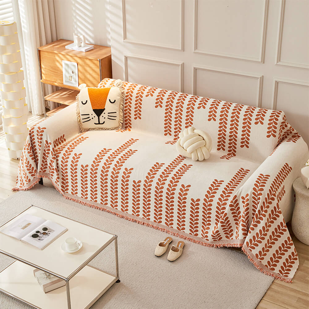 Leaf Stripe Chenille Fabric Fringe Decoration Couc