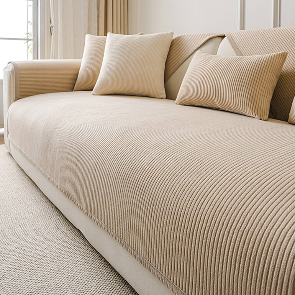 Modern Cream Vertical Stripes Fleece Couch Cover f