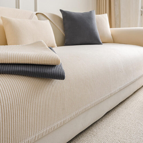 Modern Cream Vertical Stripes Fleece Couch Cover f