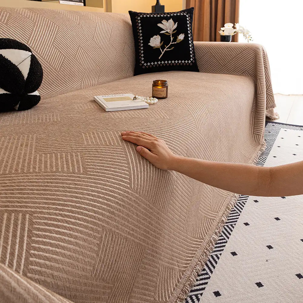 Modern Stripe Chenille Scratch-Resistant Sofa Prot