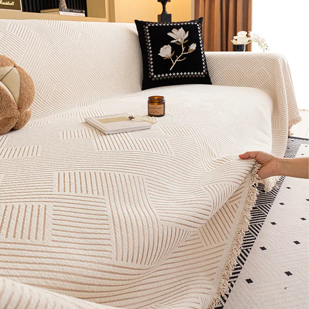 Modern Stripe Chenille Scratch-Resistant Sofa Prot