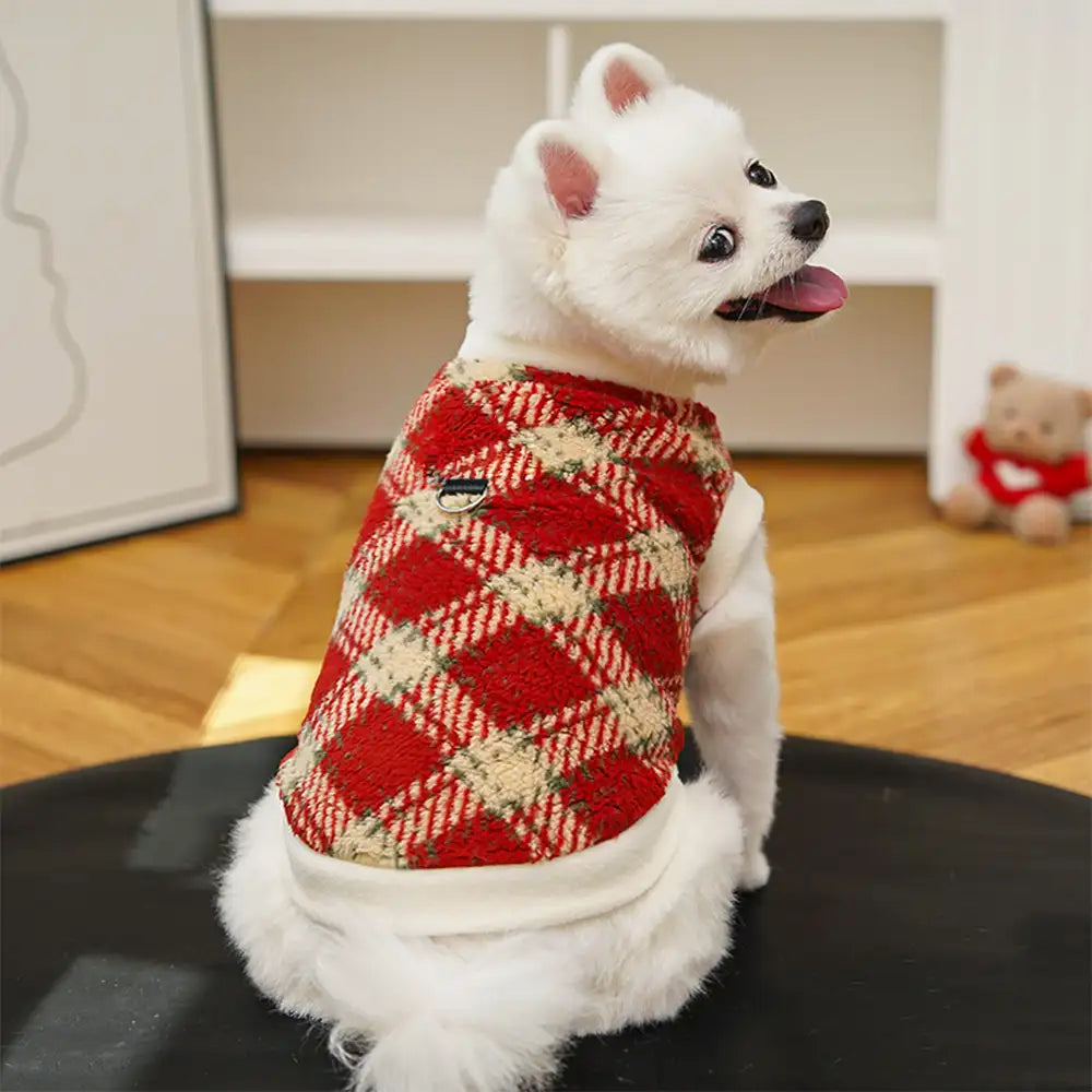 Plaid Comfortable Warm Plush Dog Sweater Suitable