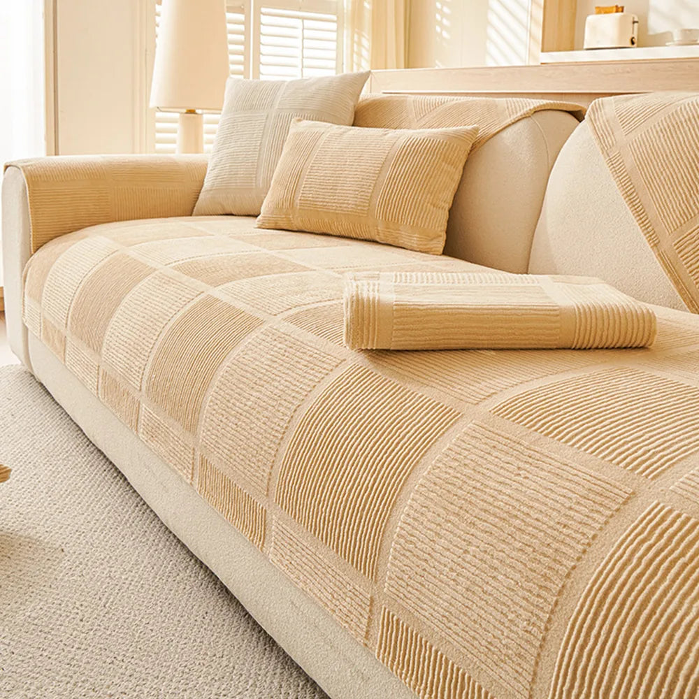 Plush Cream Geometric All Seasons Non-Slip Couch C