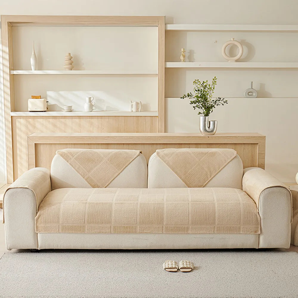 Plush Cream Geometric All Seasons Non-Slip Couch C