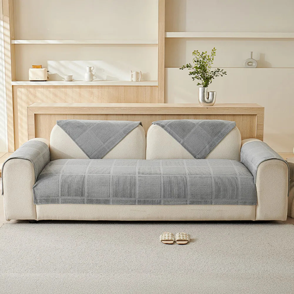 Plush Cream Geometric All Seasons Non-Slip Couch C