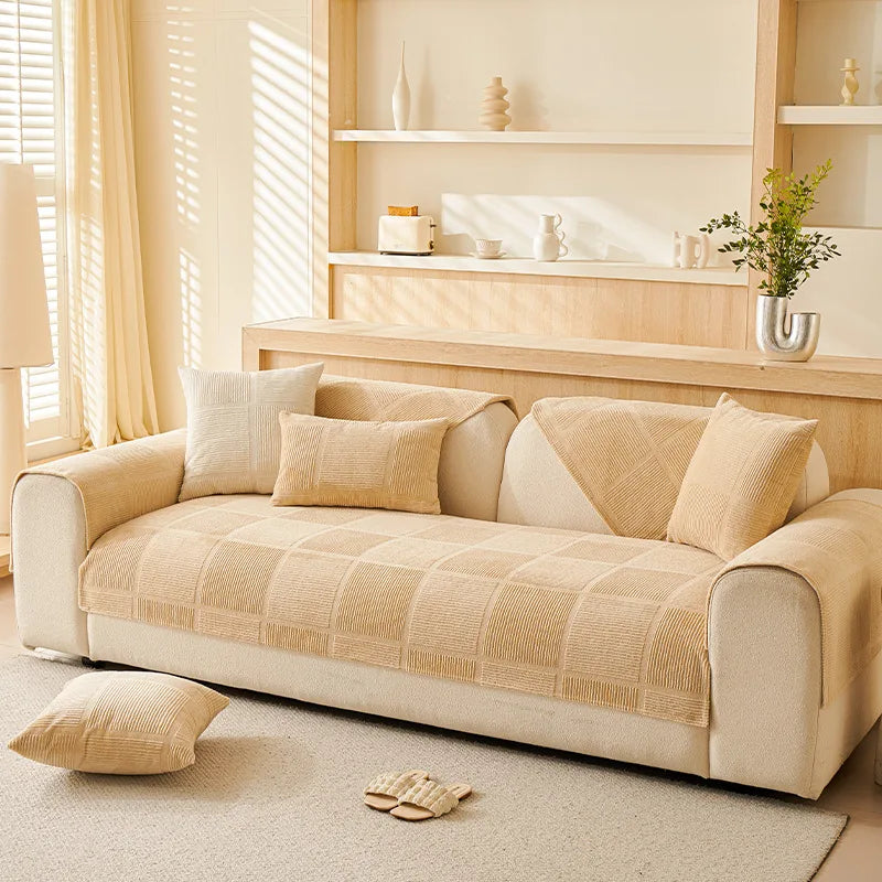 Plush Cream Geometric All Seasons Non-Slip Couch C