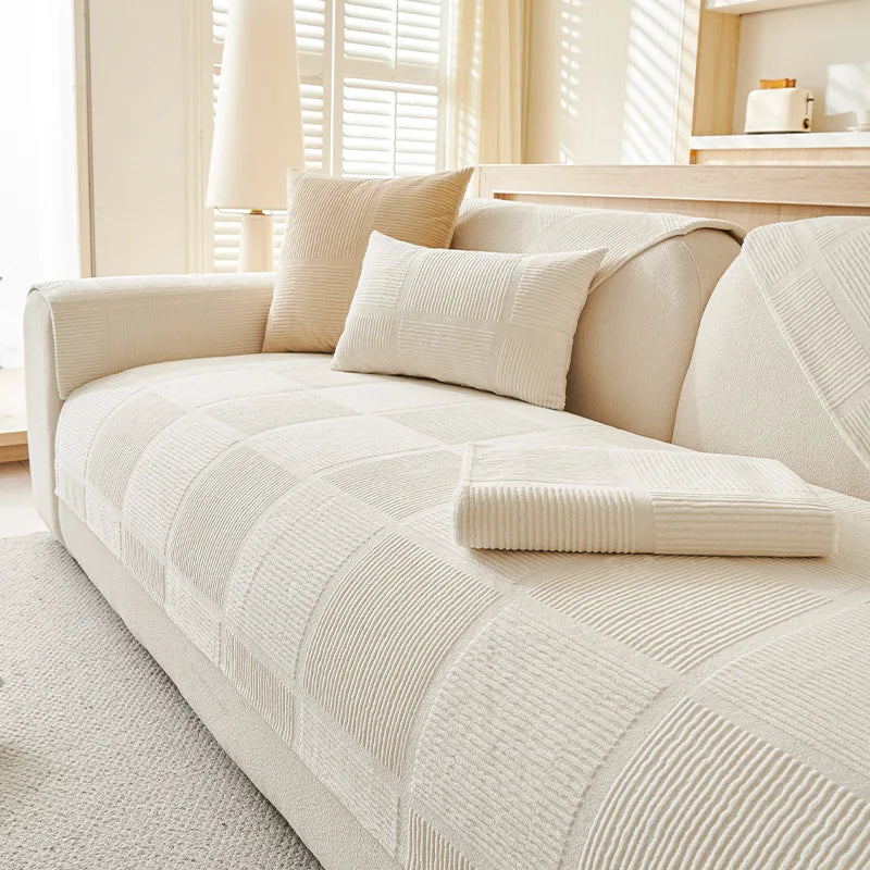 Plush Cream Geometric All Seasons Non-Slip Couch C