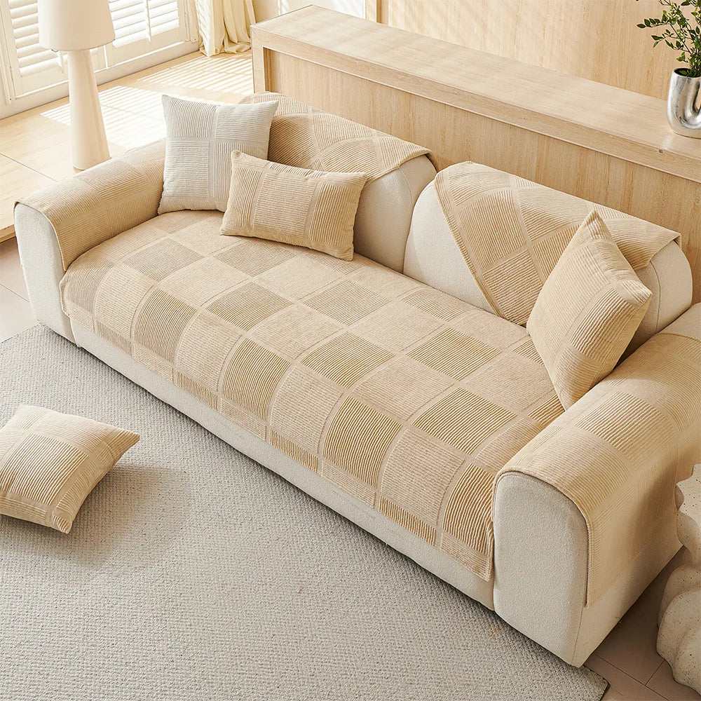 Plush Cream Geometric All Seasons Non-Slip Couch C