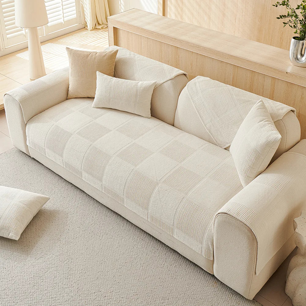 Plush Cream Geometric All Seasons Non-Slip Couch C