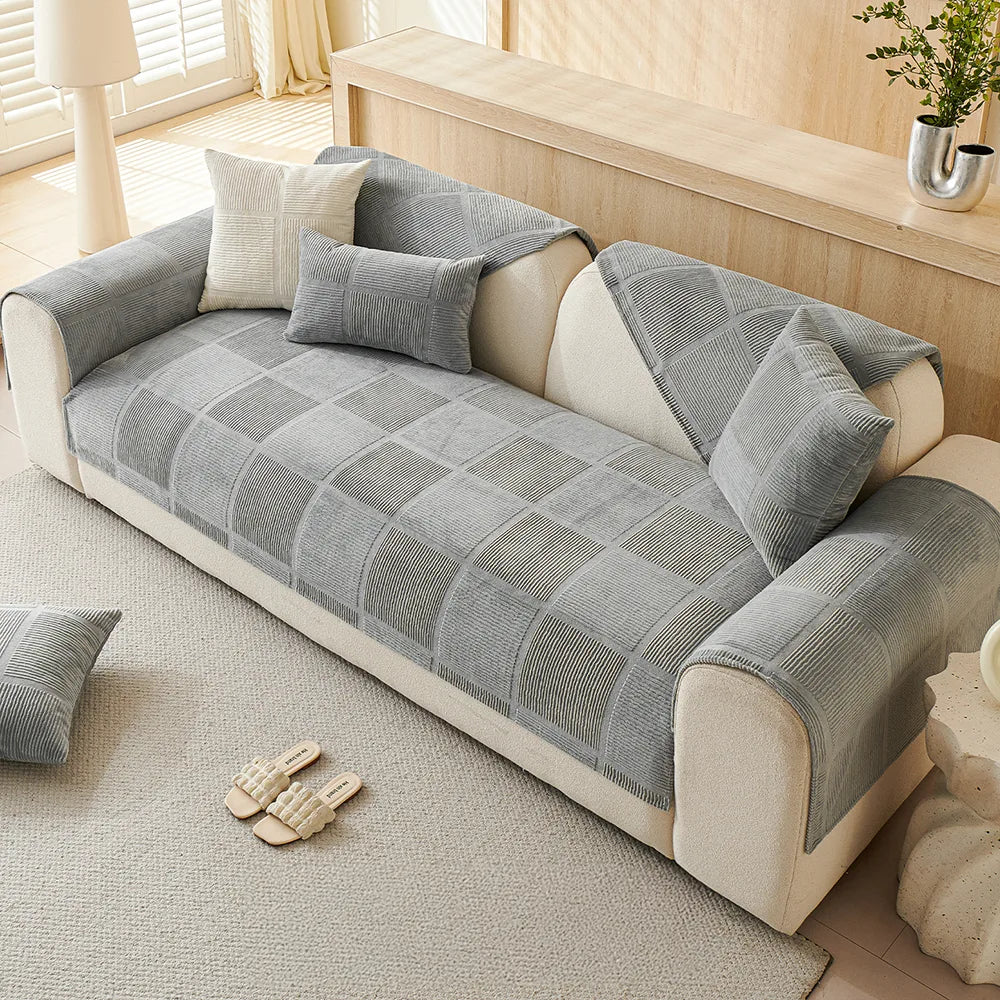 Plush Cream Geometric All Seasons Non-Slip Couch C