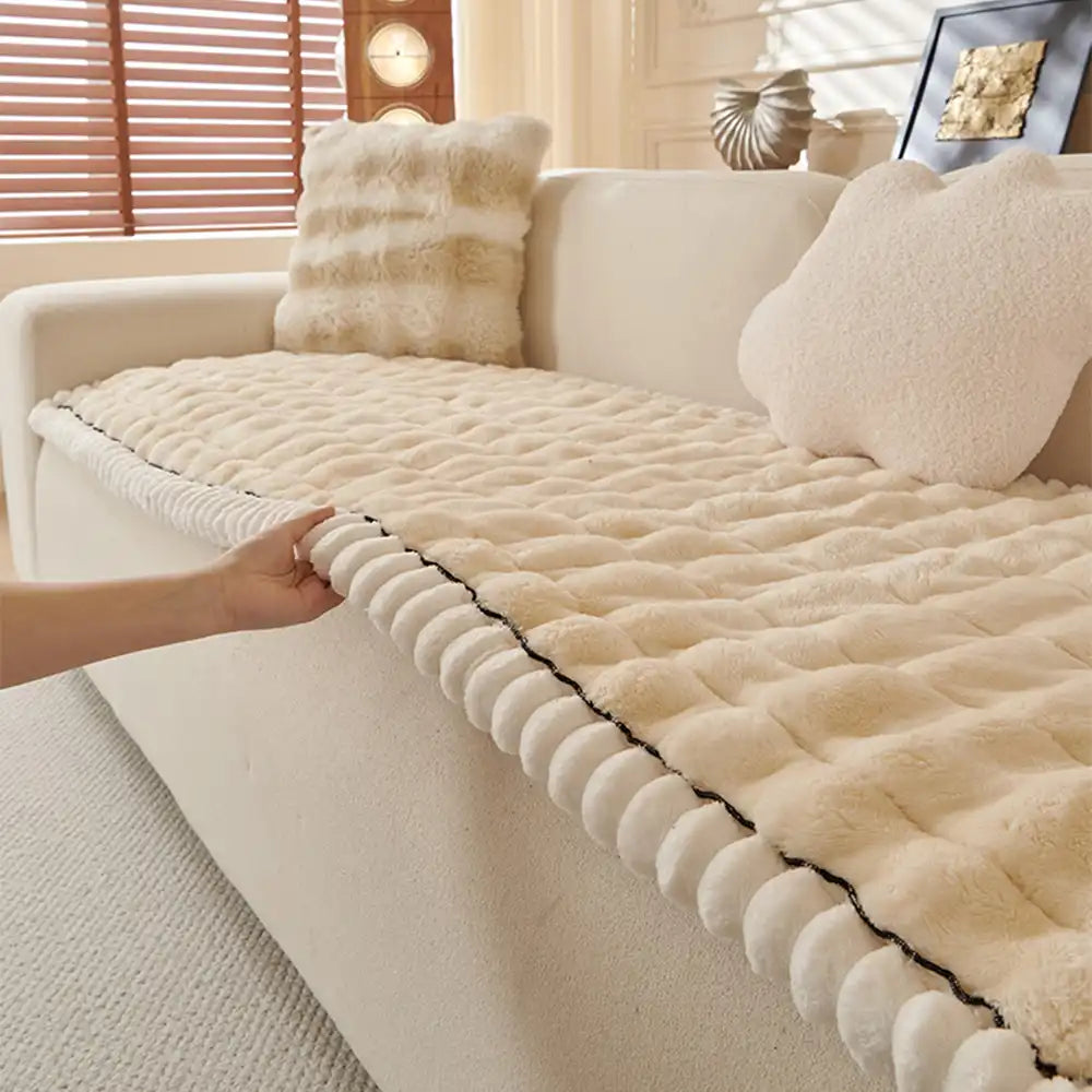Solid-Color Fluffy Sofa Decor Thickened Couch Cove