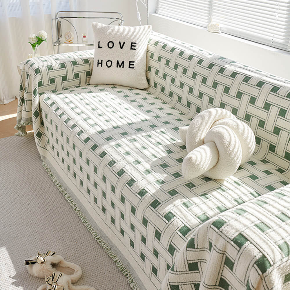 Stylish Checkered Fringed Tassel Chenille Sofa Pro