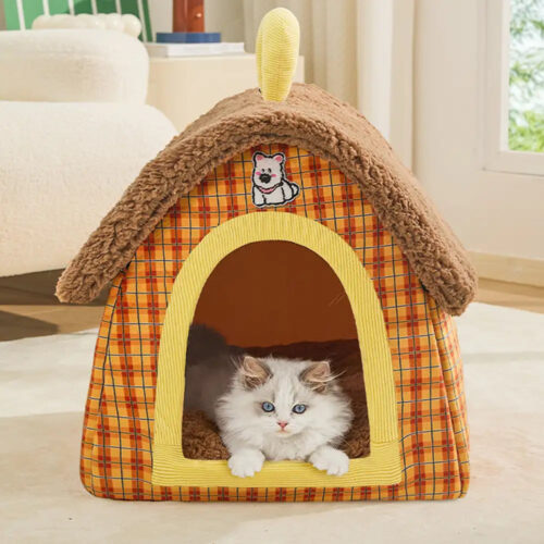 Vintage Plaid Cozy Plush Warm Foldable Cat Cave Do