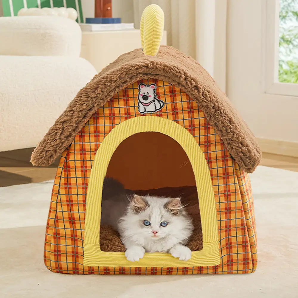 Vintage Plaid Cozy Plush Warm Foldable Cat Cave Do