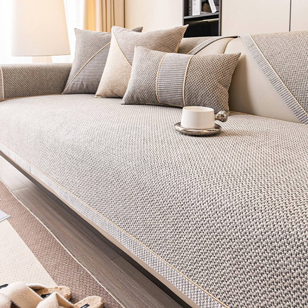 Breathable Woven Cotton Linen Non-Slip Couch Cover