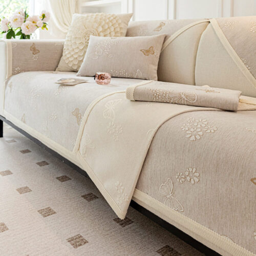 Chenille Anti-Slip Butterfly Pattern Morandi Color