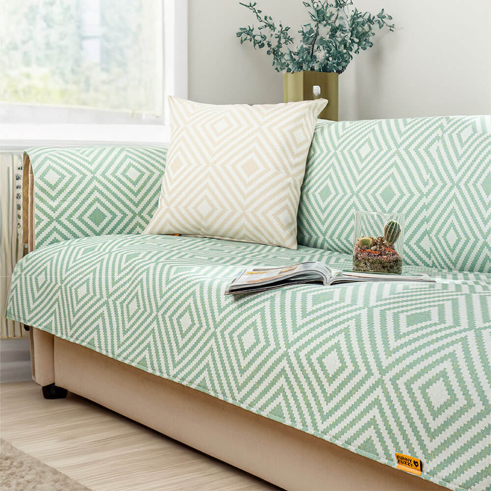 Ice Silk Cooling Geometric Couch Cover Antimicrobi