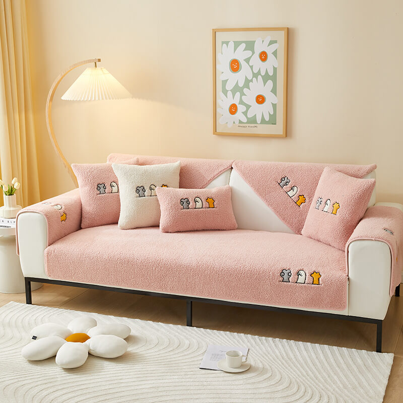 Lovely Cat's Paw Sherpa Fleece Anti-Slip Couch Cov
