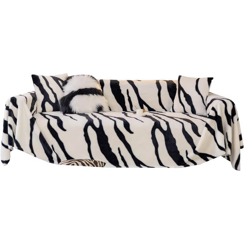 Luxurious Zebra-Print Fluffy Plush Sofa Protector
