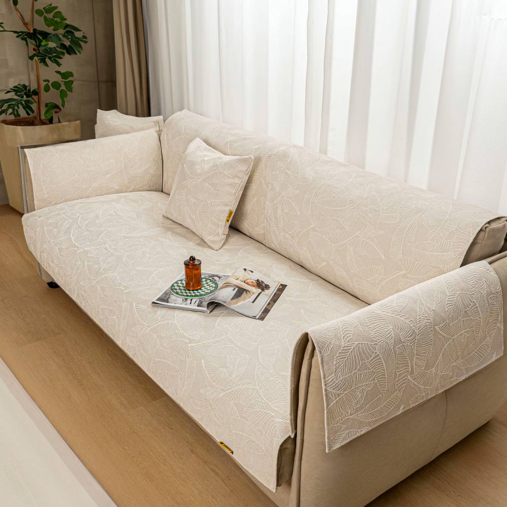 Luxury Solid Color Leaf Textured Jacquard Sofa Pro