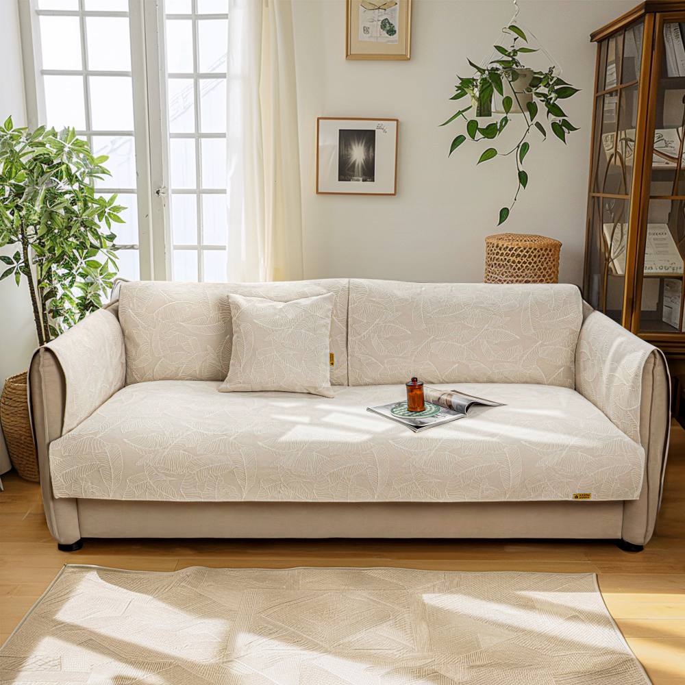Luxury Solid Color Leaf Textured Jacquard Sofa Pro