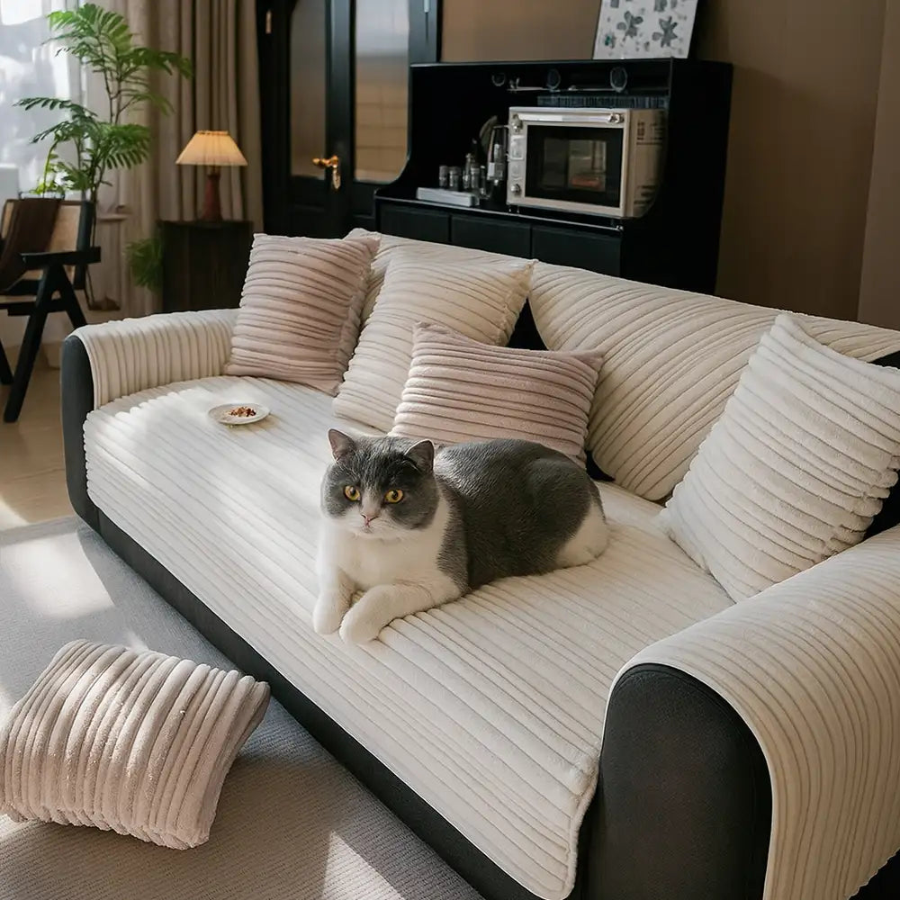 Modern Asymmetrical Stripes Soft Plush Non-Slip Co