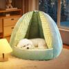 Multifunctional Semi-Enclosed Cave Dog Bed Warming