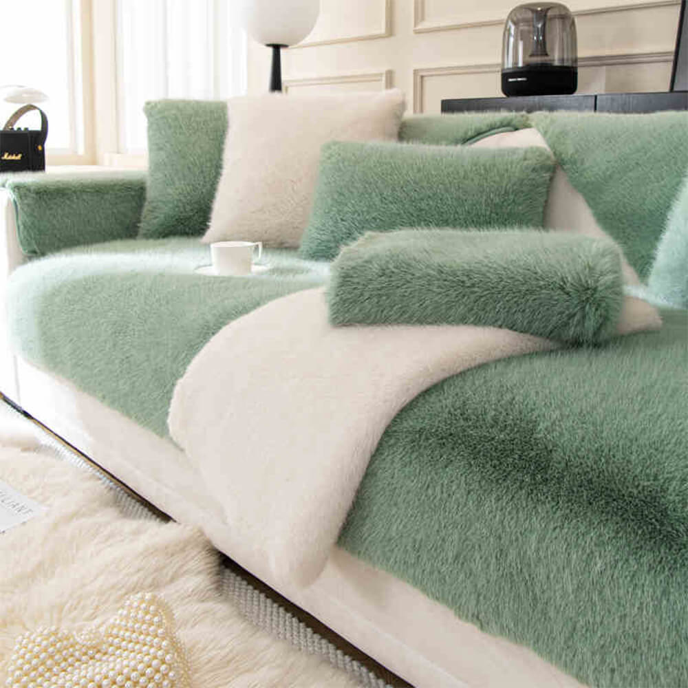 Warm Thick Faux Fur Sofa Protector Non-Slip Couch