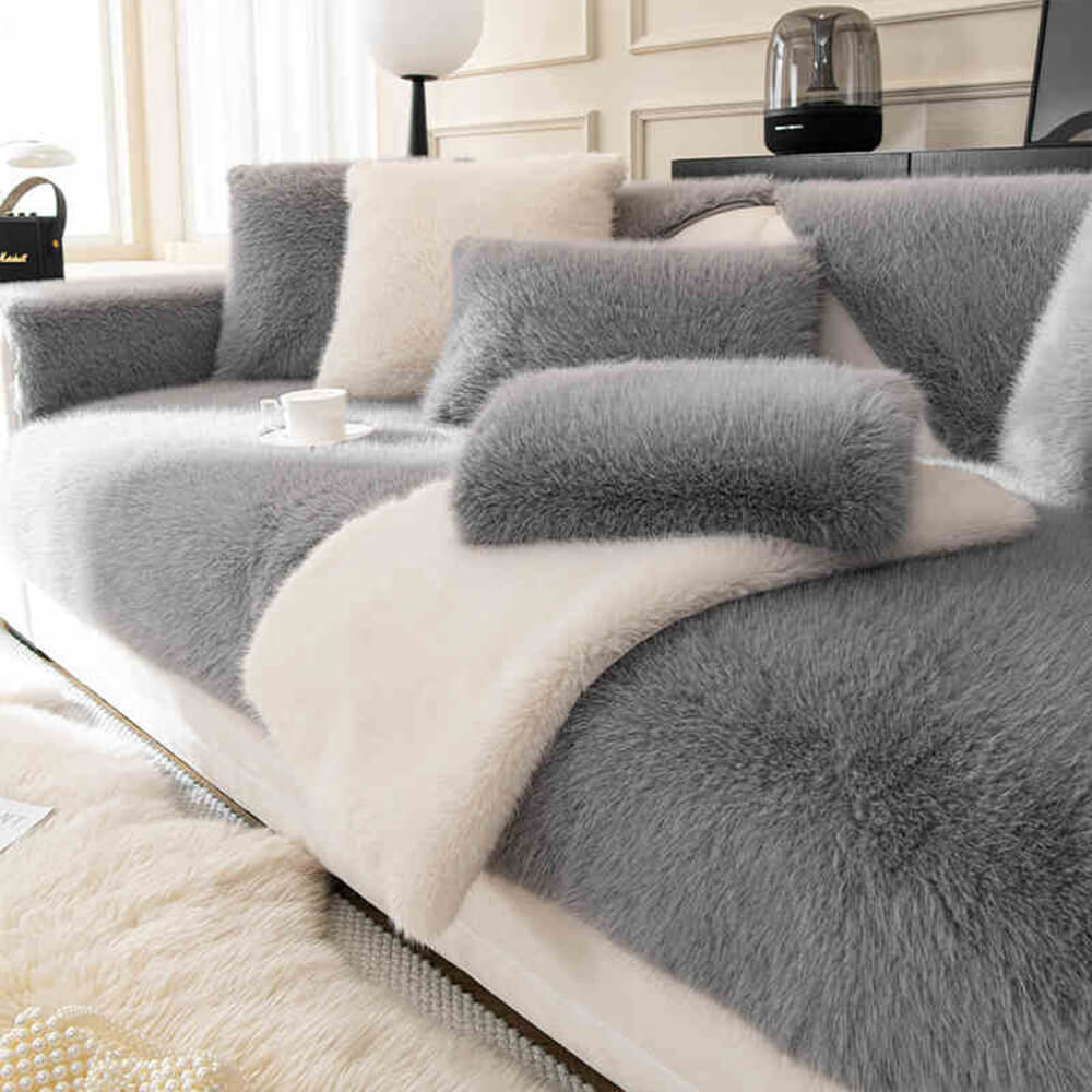 Warm Thick Faux Fur Sofa Protector Non-Slip Couch