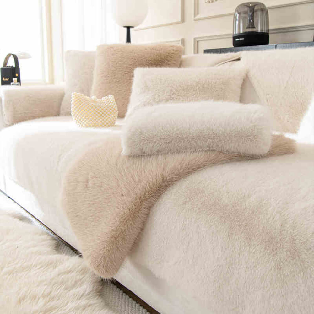 Warm Thick Faux Fur Sofa Protector Non-Slip Couch
