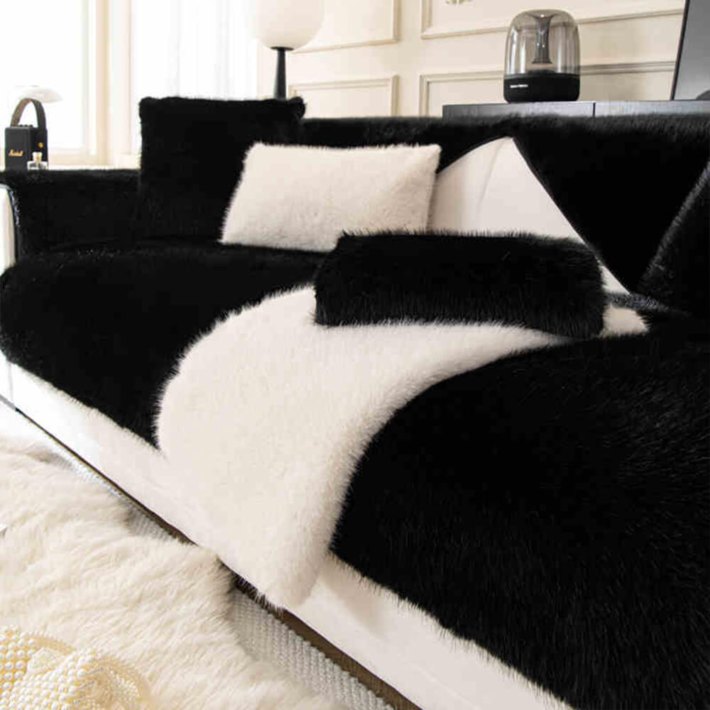 Warm Thick Faux Fur Sofa Protector Non-Slip Couch