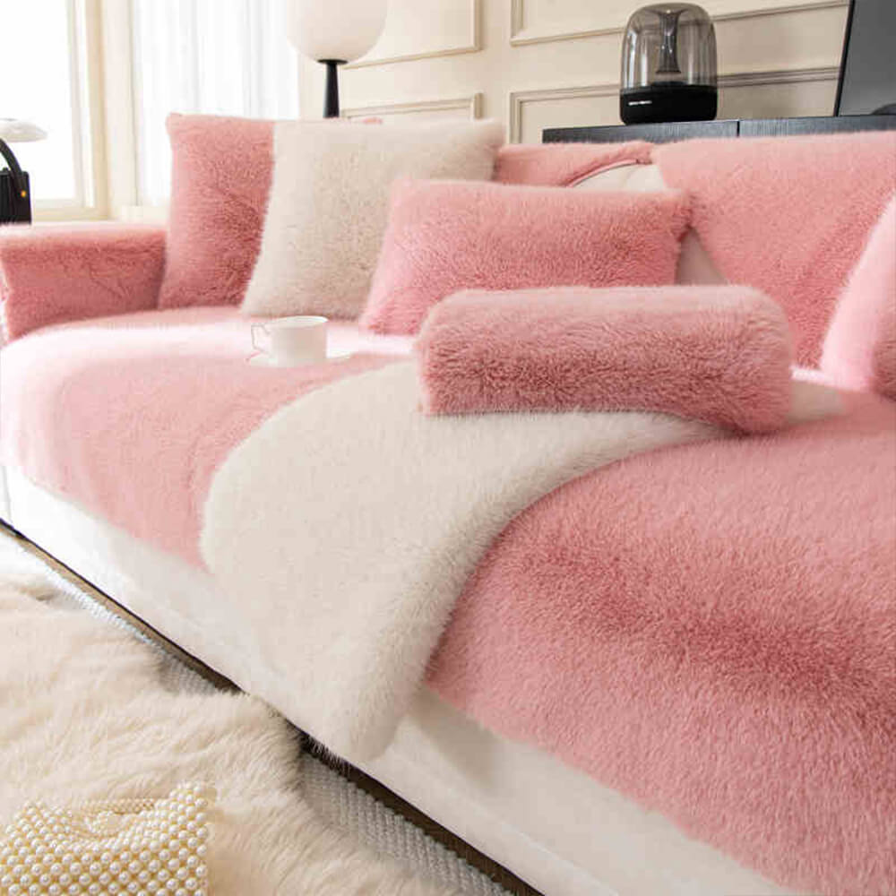 Warm Thick Faux Fur Sofa Protector Non-Slip Couch