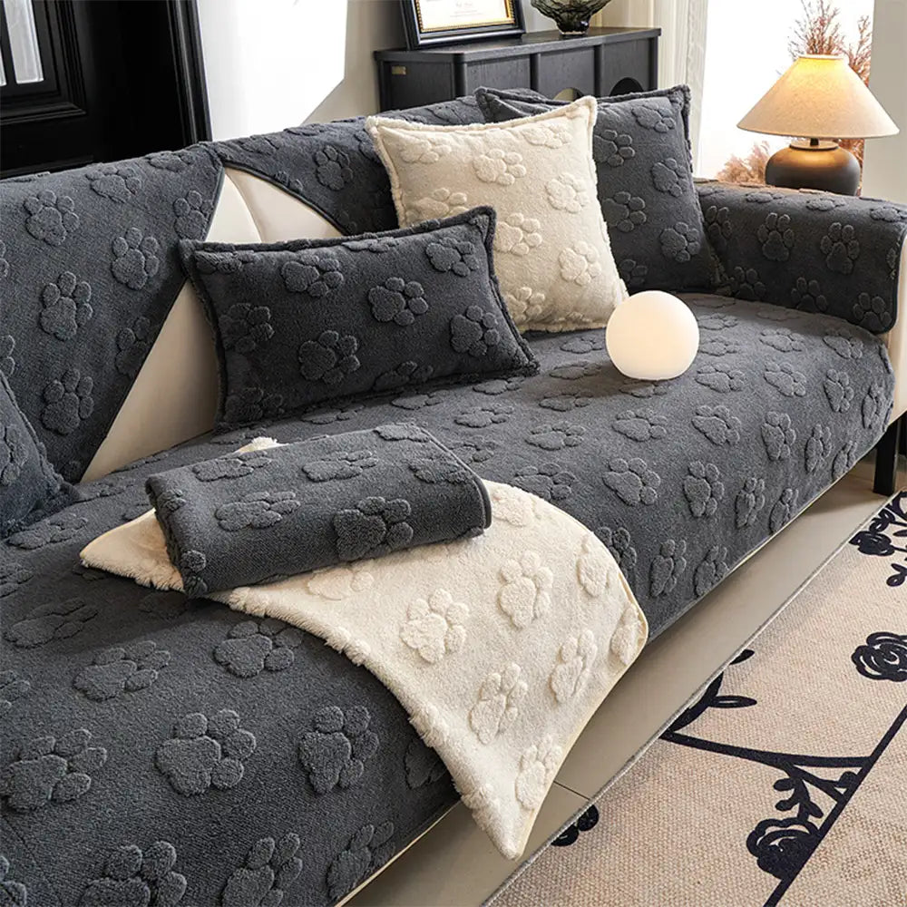 Paw Print Cute Plush Thick Sofa Decoration Non-sli