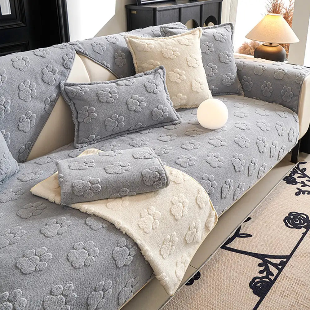 Paw Print Cute Plush Thick Sofa Decoration Non-sli