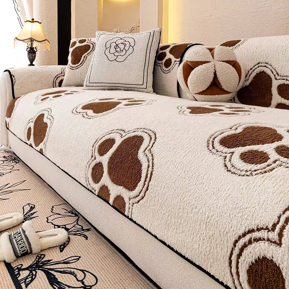 Paw Print Soft Polar Fleece Sofa Protector Non-sli