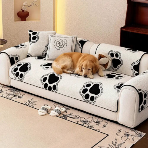 Paw Print Soft Polar Fleece Sofa Protector Non-sli