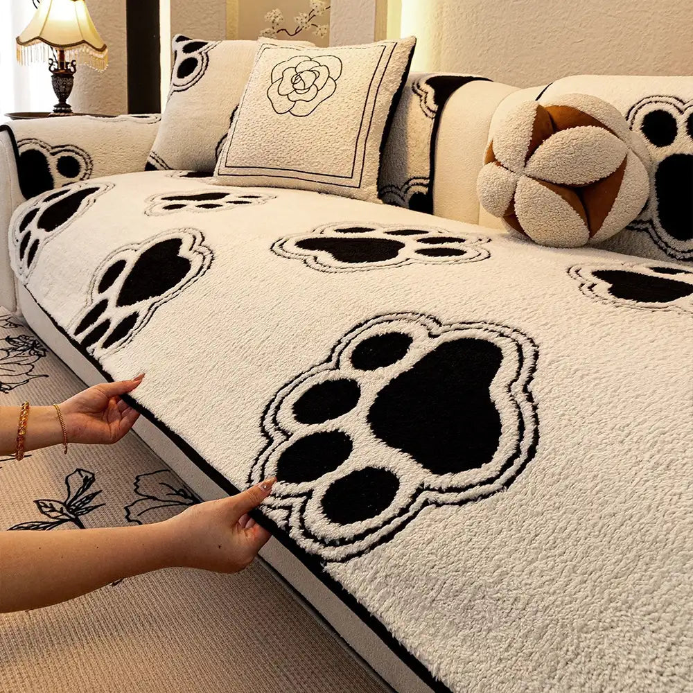 Paw Print Soft Polar Fleece Sofa Protector Non-sli