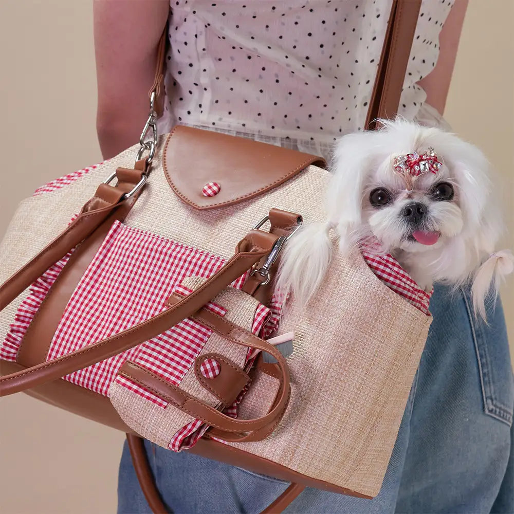 Portable Faux Woven Water-Repellent Pet Carrier Ba