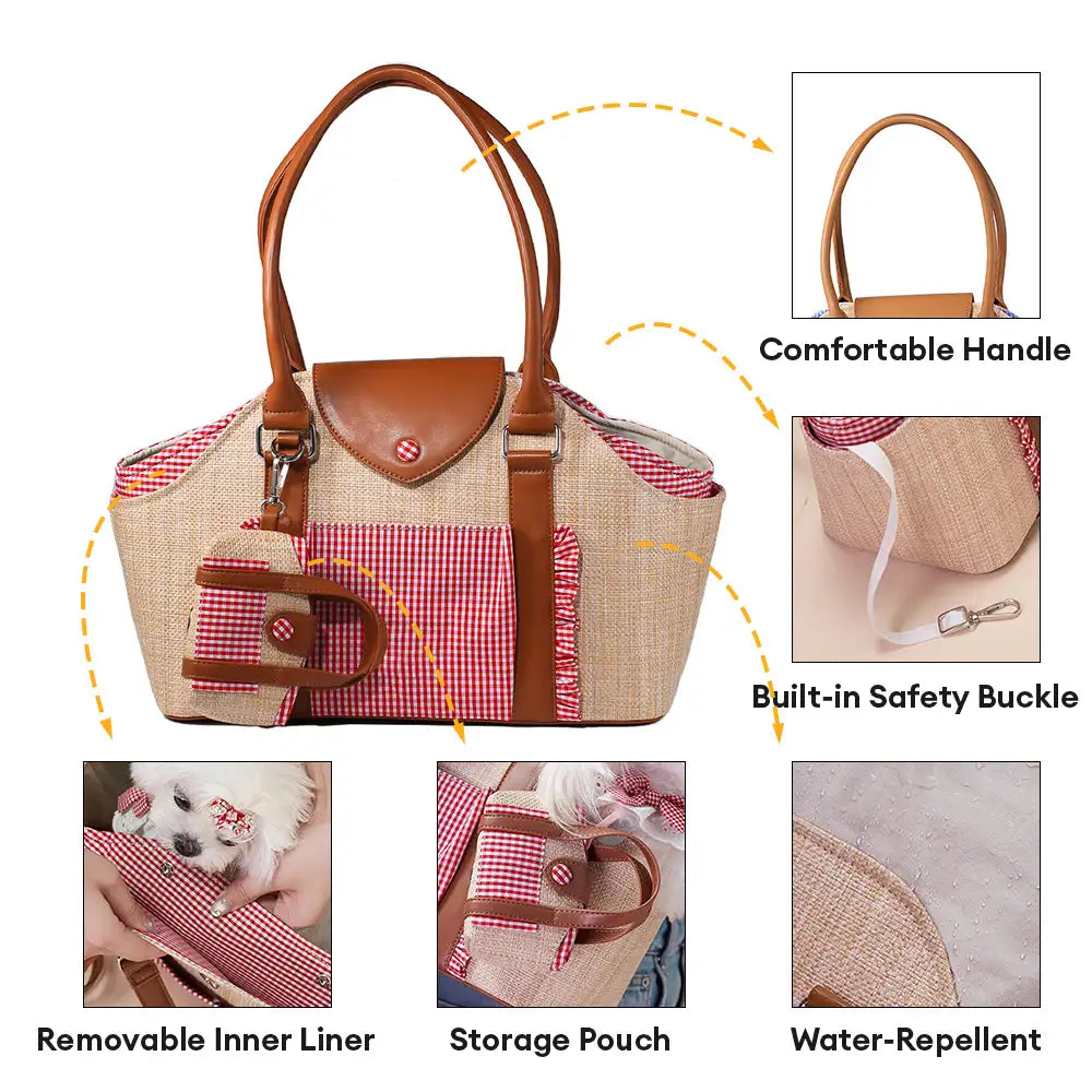 Portable Faux Woven Water-Repellent Pet Carrier Ba