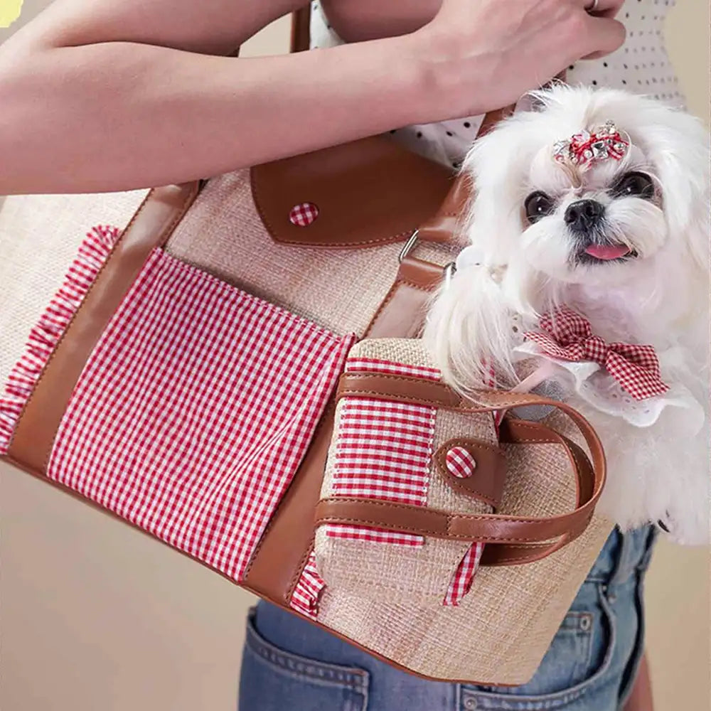 Portable Faux Woven Water-Repellent Pet Carrier Ba
